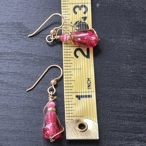Pink Glass Tear Drop Earrings - Picture 8 of 8